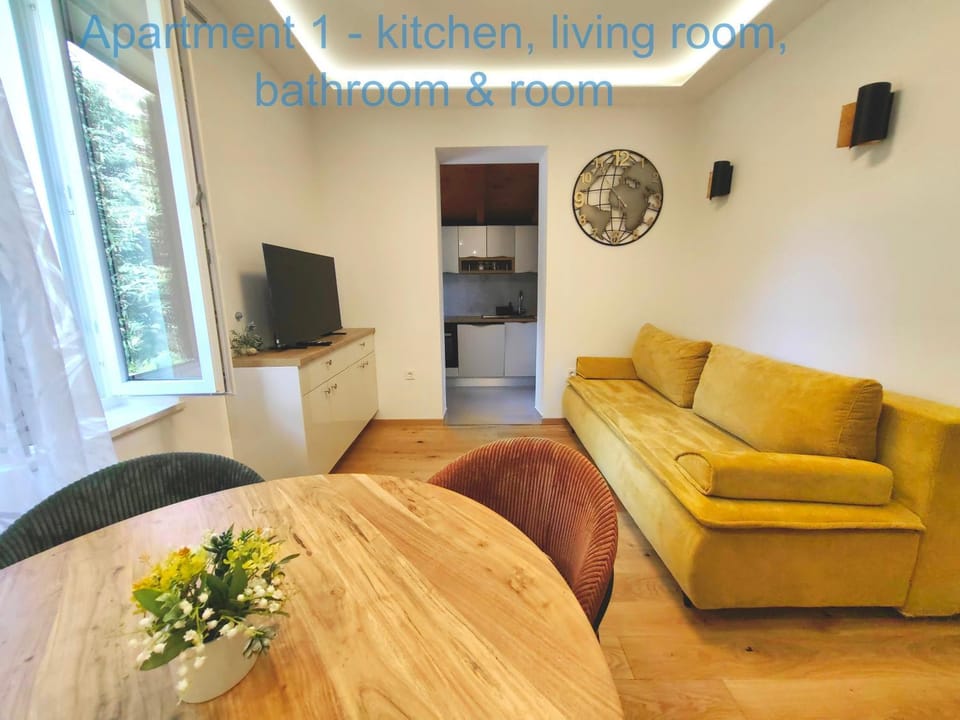 TV and multimedia, Kitchen or kitchenette, Living room, Seating area