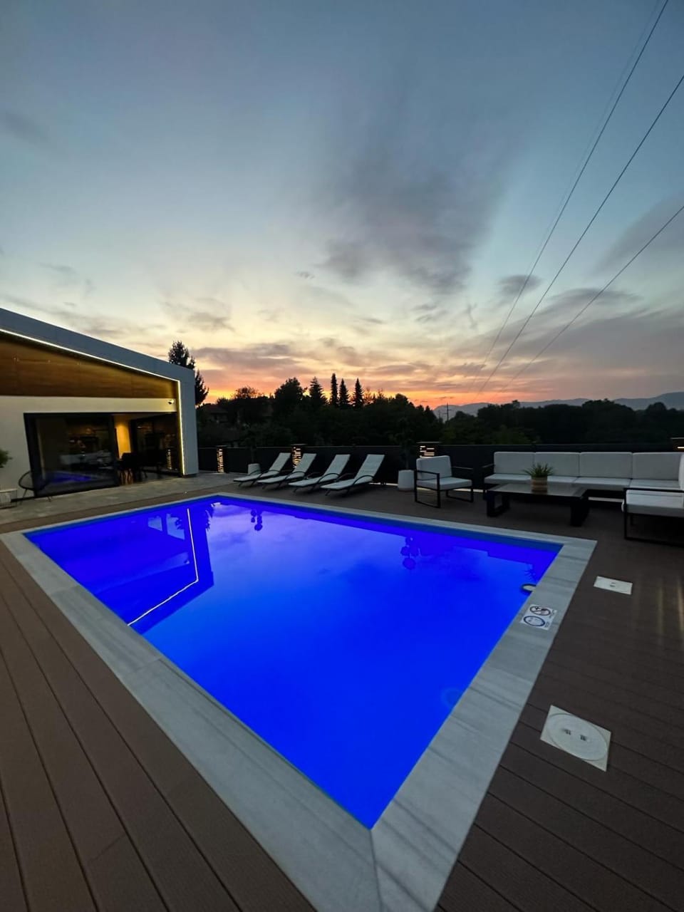 Pool view, Swimming pool, Swimming pool, Sunset, sunbed