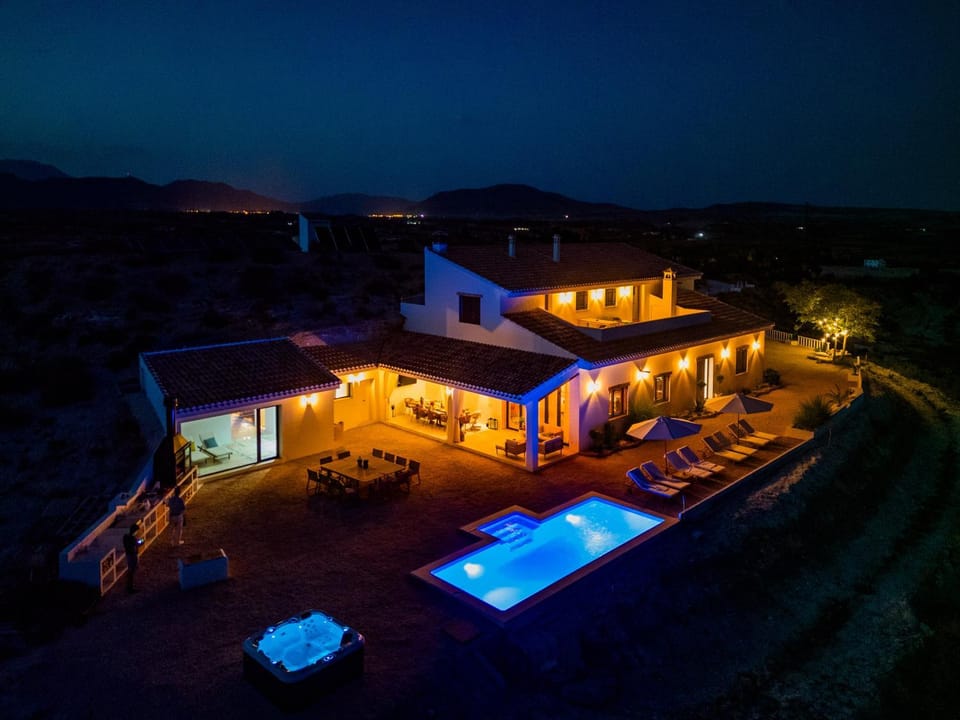 Property building, Night, Swimming pool