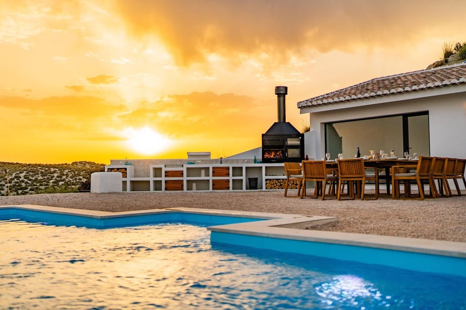 BBQ facilities, Swimming pool, Sunset