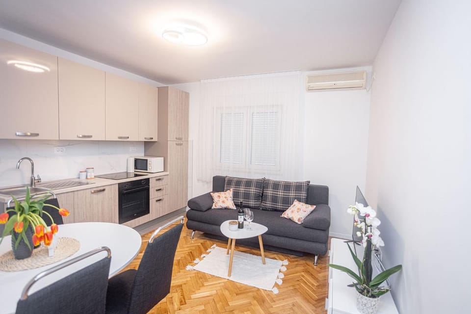 Kitchen or kitchenette, Living room, Seating area, air conditioner