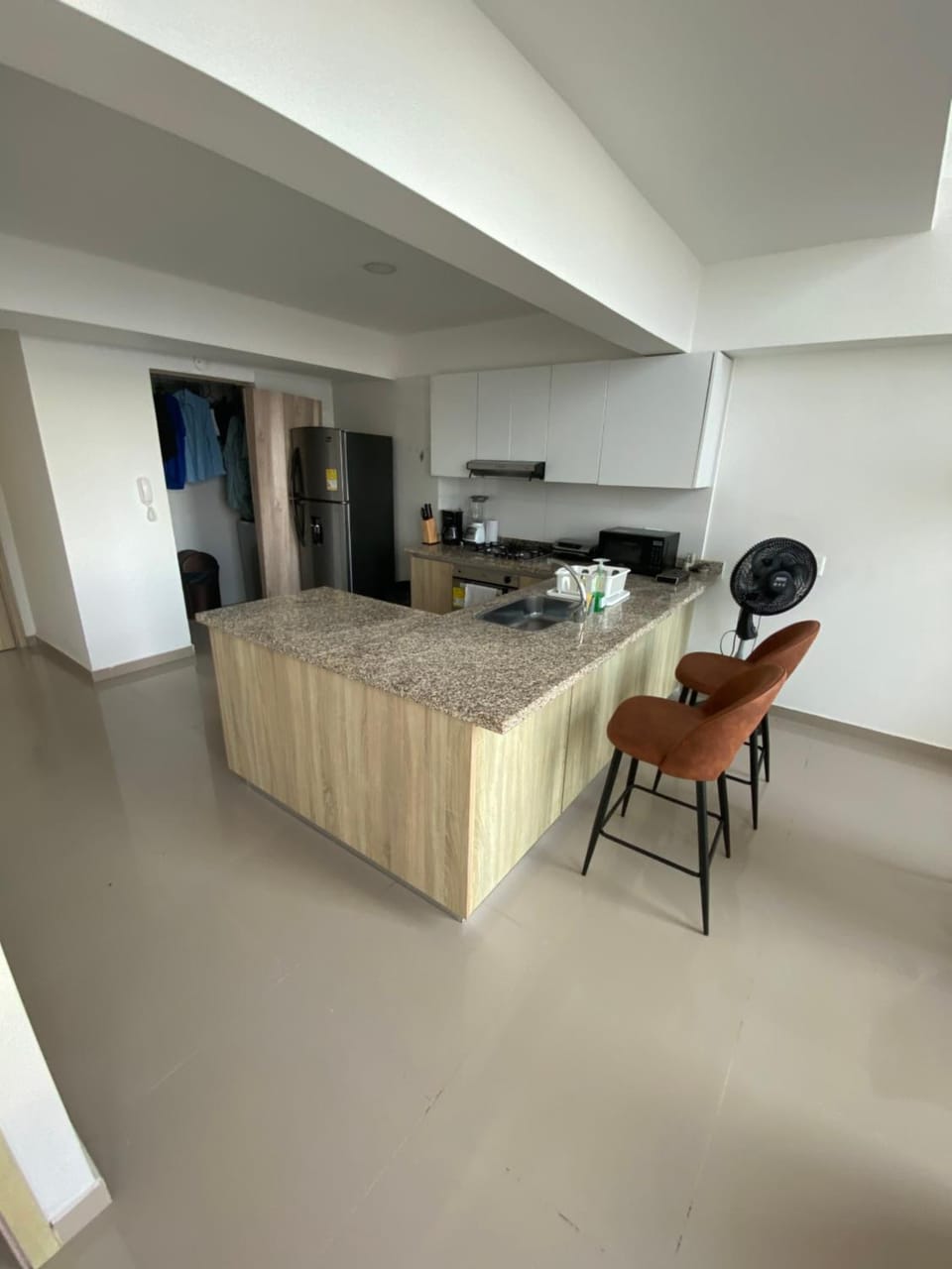 Kitchen or kitchenette, stove