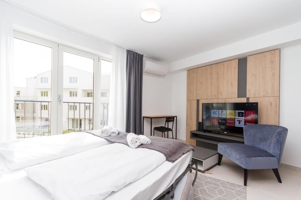 Bed, TV and multimedia, Living room, Photo of the whole room, Seating area, hair dresser