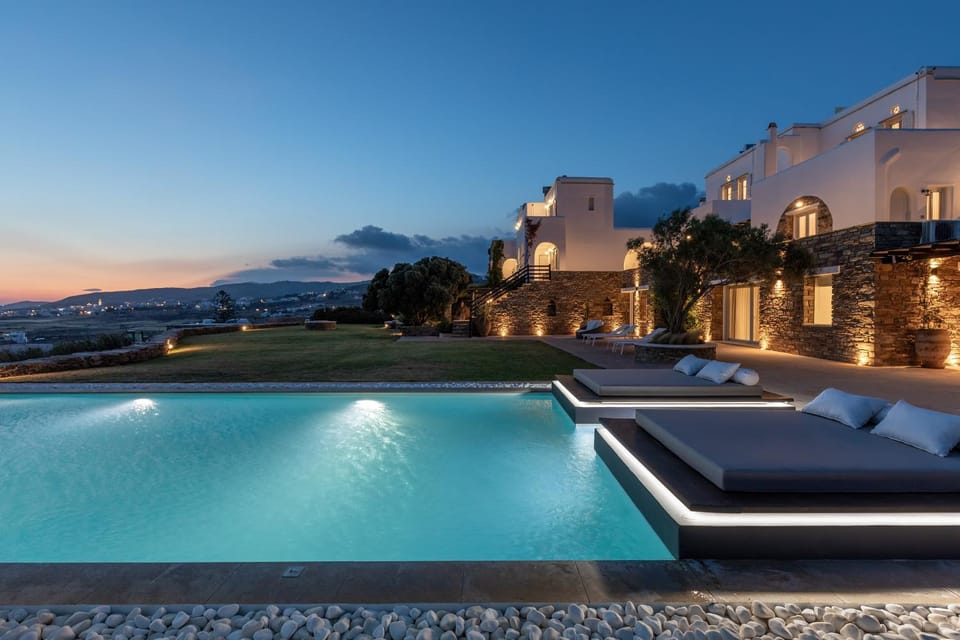 Property building, Night, Natural landscape, Pool view, Swimming pool, sunbed