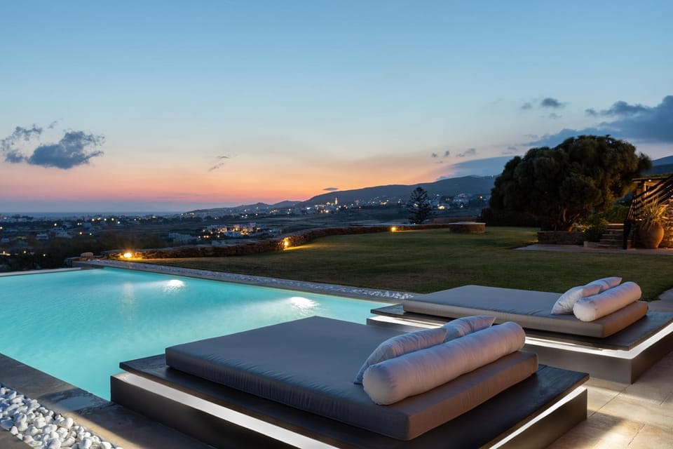 Pool view, Swimming pool, Sunset, sunbed