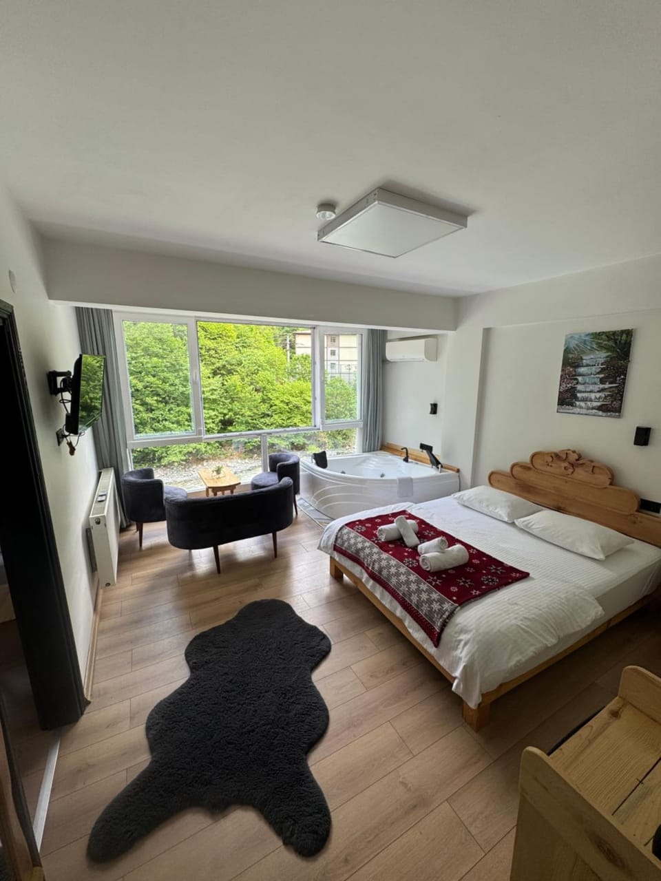 Bed, TV and multimedia, Living room, Photo of the whole room, Seating area, Bedroom, towels