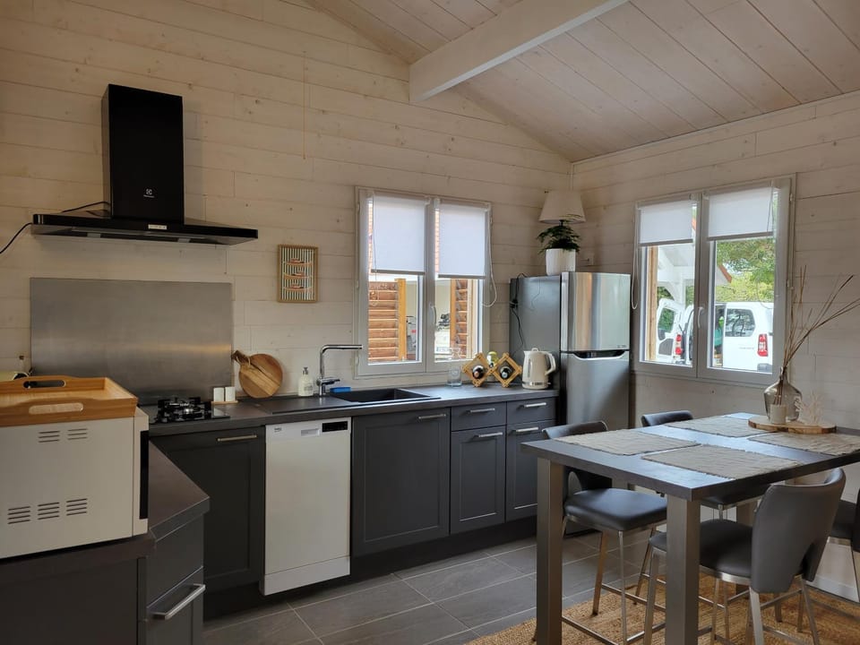 Kitchen or kitchenette, Seating area, Dining area, minibar, oven, stove, toaster, kitchen