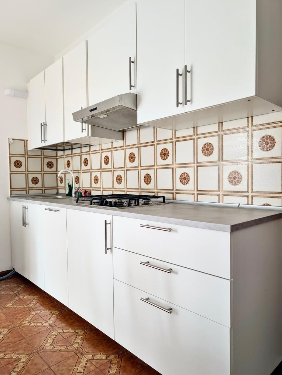 Kitchen or kitchenette, stove