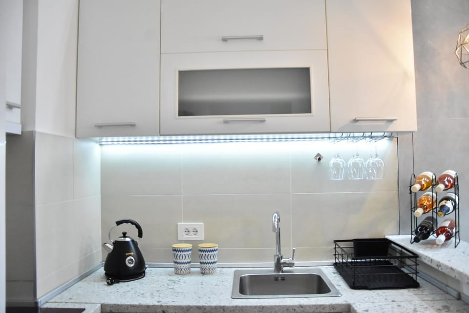 Kitchen or kitchenette, stove