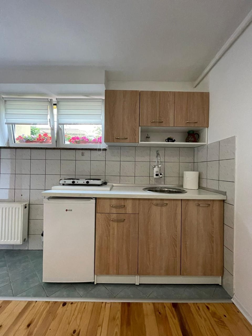 Kitchen or kitchenette, stove
