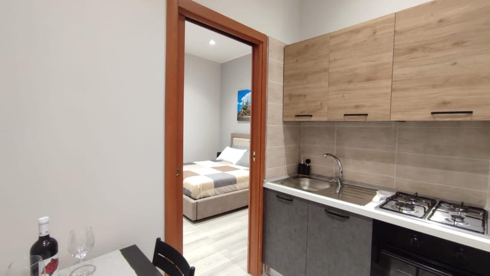 Kitchen or kitchenette, stove