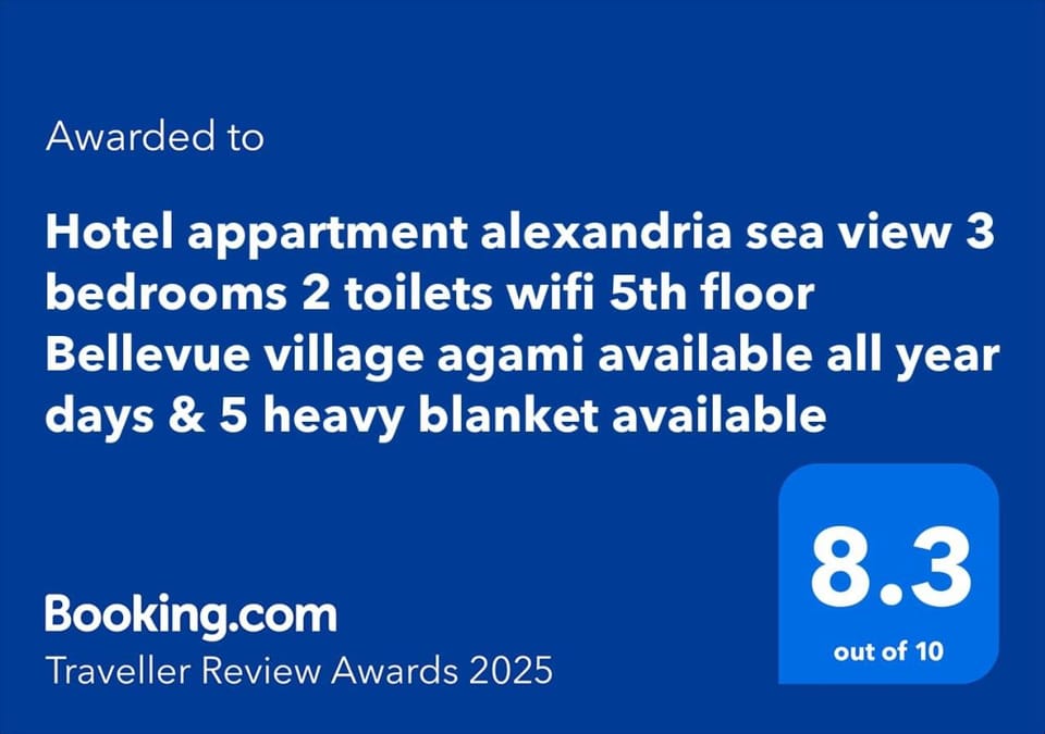 Hotel appartment alexandria sea view free wifi 3 bedrooms 2 toilets 5th floor Bellevue village agami available all year days & 5 heavy blanket available Apartment in Alexandria Governorate