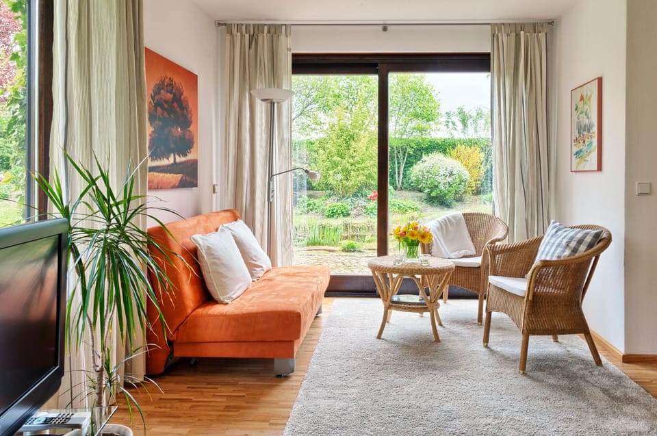 Living room, Seating area, Garden view