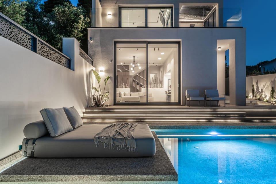 Property building, Night, Swimming pool
