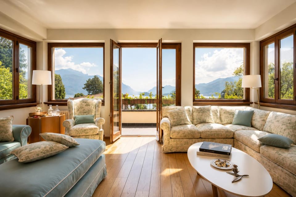 Day, Natural landscape, Living room, Seating area, Mountain view