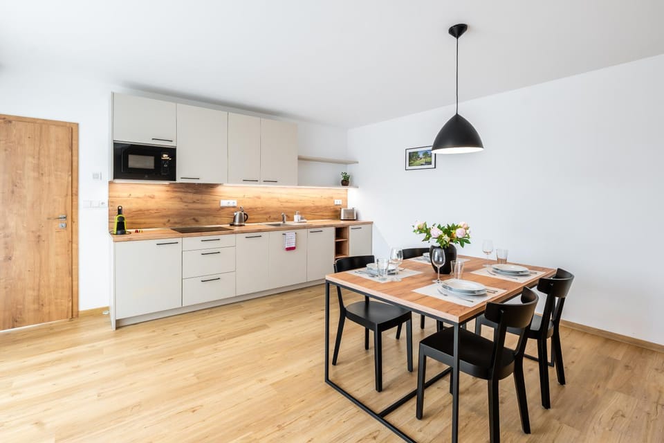 Kitchen or kitchenette, stove