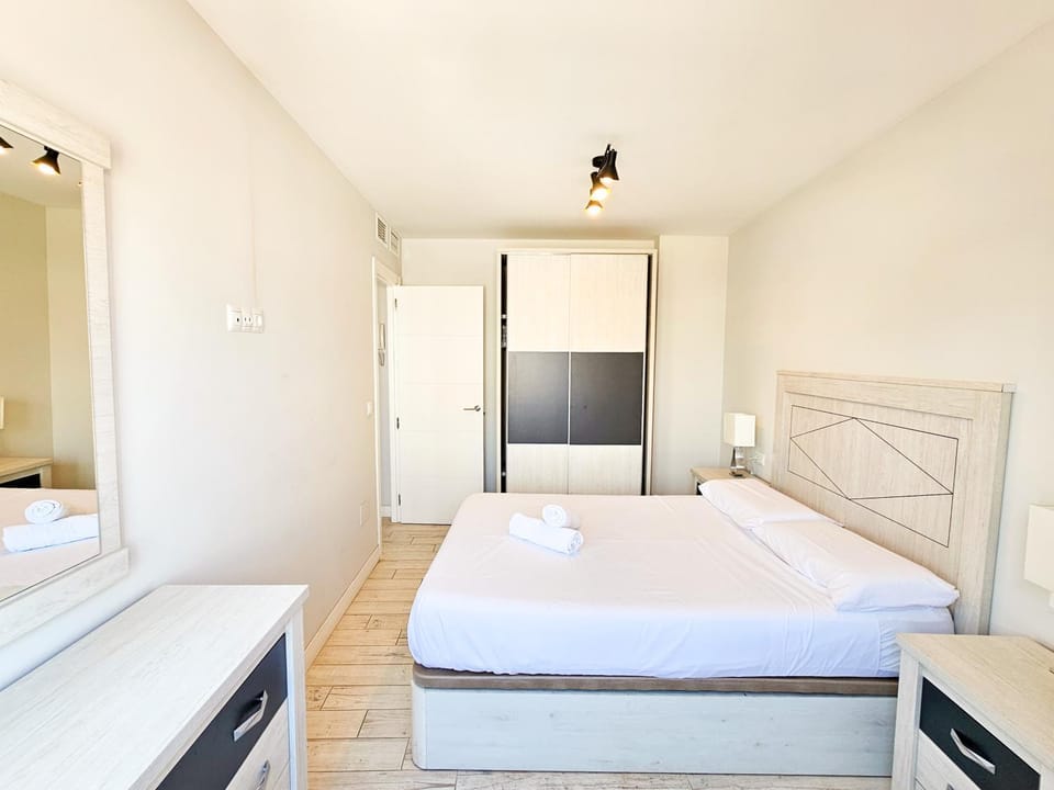 Bed, Photo of the whole room, Bedroom, towels, wardrobe, air conditioner