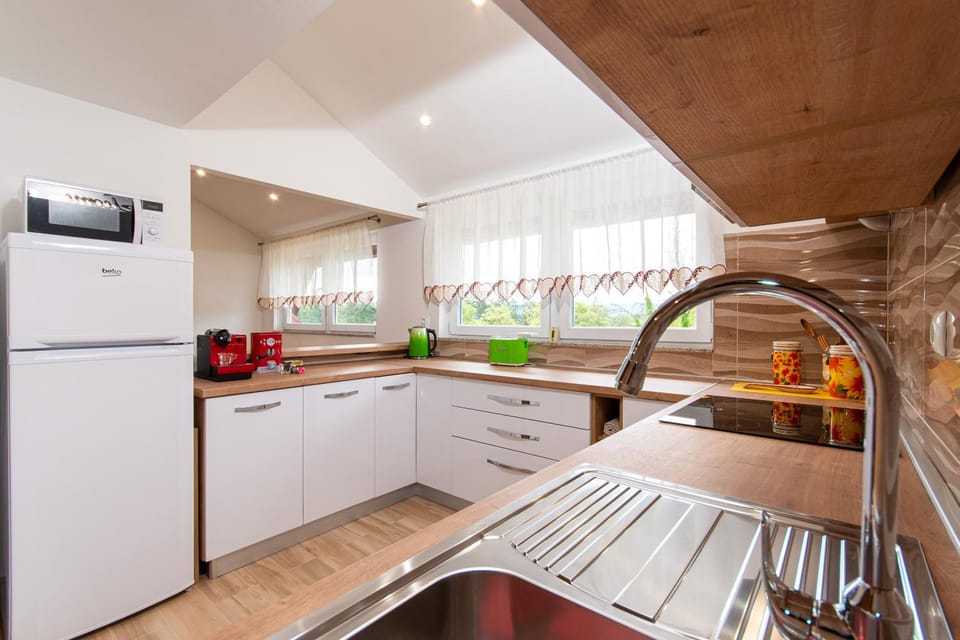 Kitchen or kitchenette, stove