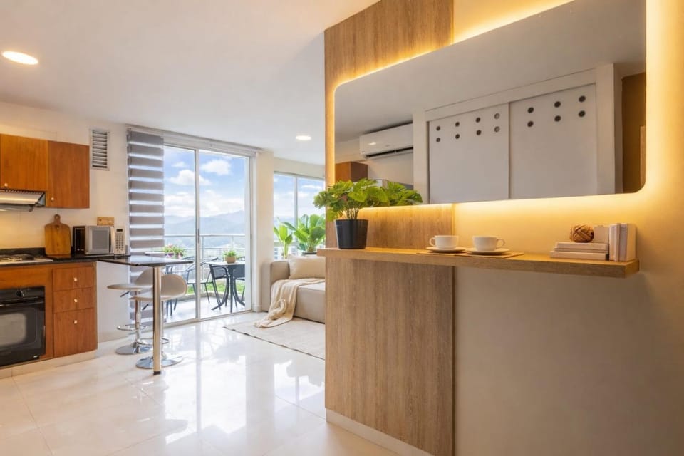 Kitchen or kitchenette, stove