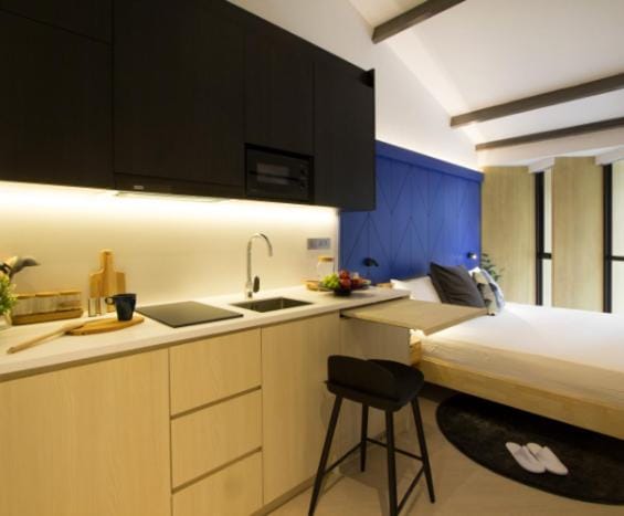 Bed, Kitchen or kitchenette, Bedroom, minibar