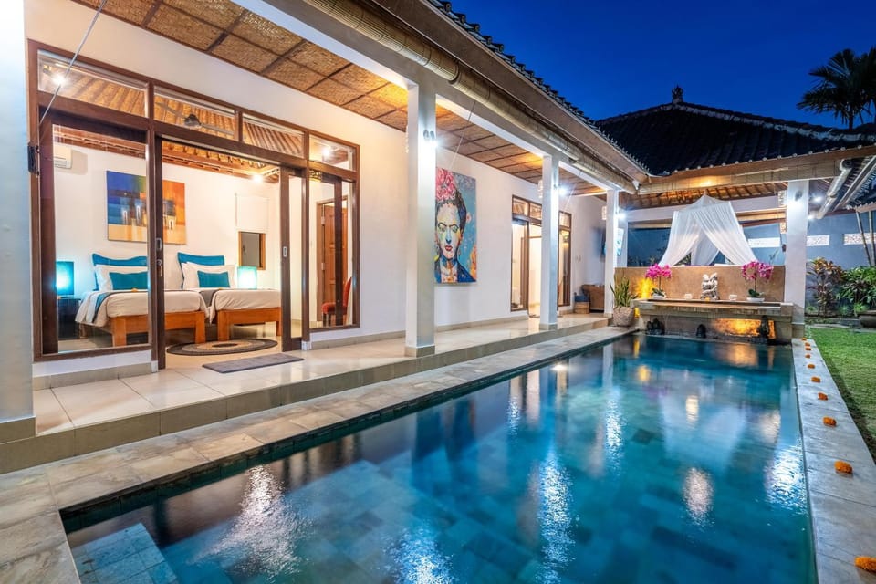 Property building, Night, Swimming pool