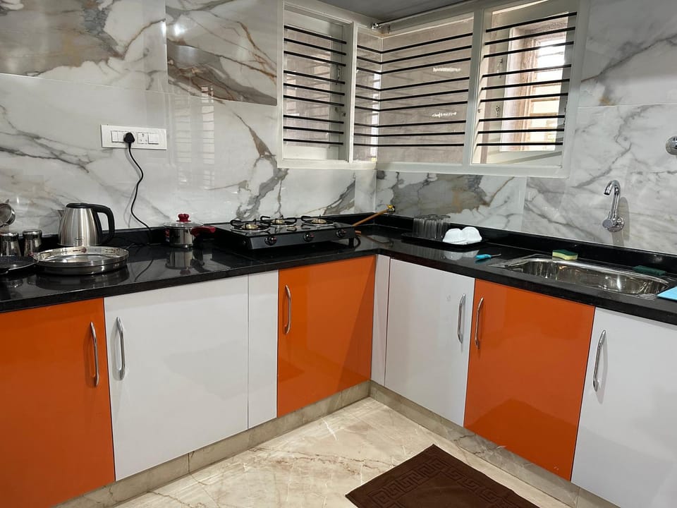 Kitchen or kitchenette, stove