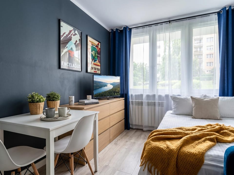 Bed, TV and multimedia, Living room, Photo of the whole room, Seating area, Dining area, Bedroom