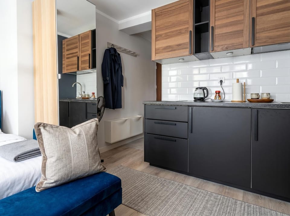 Bed, Kitchen or kitchenette, Living room, Photo of the whole room, Seating area, Bedroom, minibar, pet friendly
