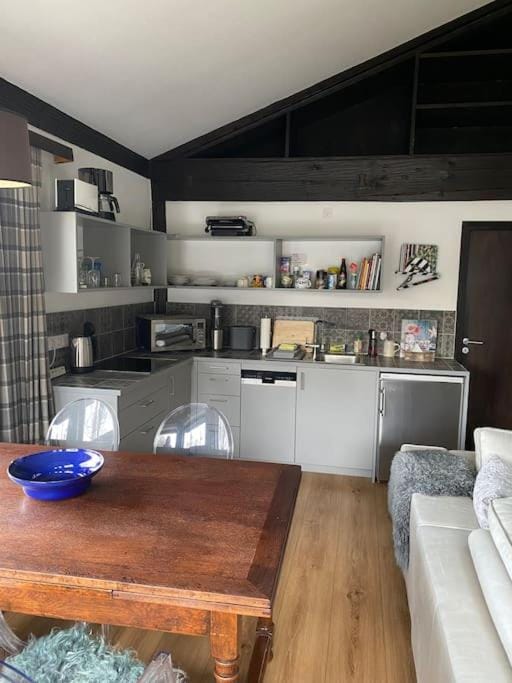 Kitchen or kitchenette, Seating area, Dining area, stove