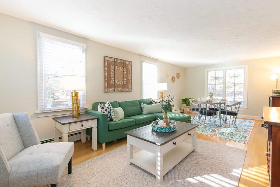 Spacious Stone Fire Pit Game Room House in Osterville