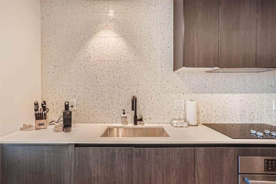 Kitchen or kitchenette, stove