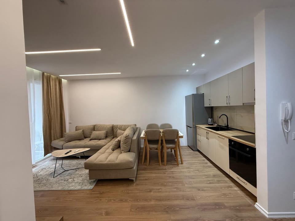 Kitchen or kitchenette, Living room, Seating area, Dining area, stove