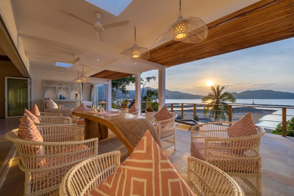 Patio, Day, Natural landscape, View (from property/room), Balcony/Terrace, Living room, Seating area, Sea view, Sunset