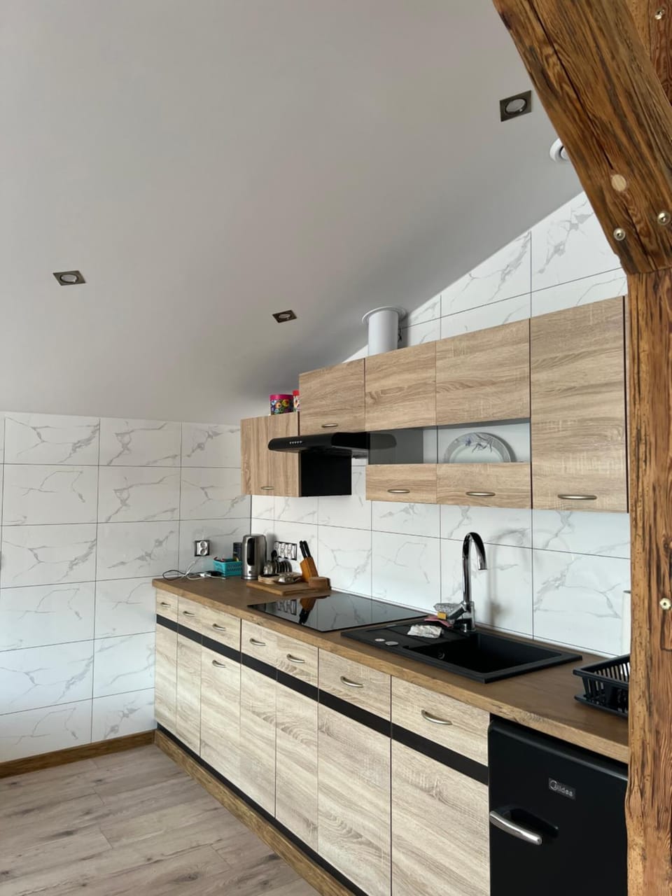 Kitchen or kitchenette, stove