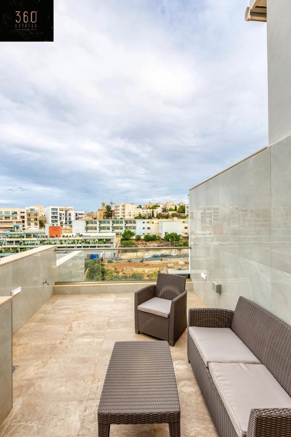 Patio, Day, View (from property/room), Balcony/Terrace, Living room, Seating area, City view