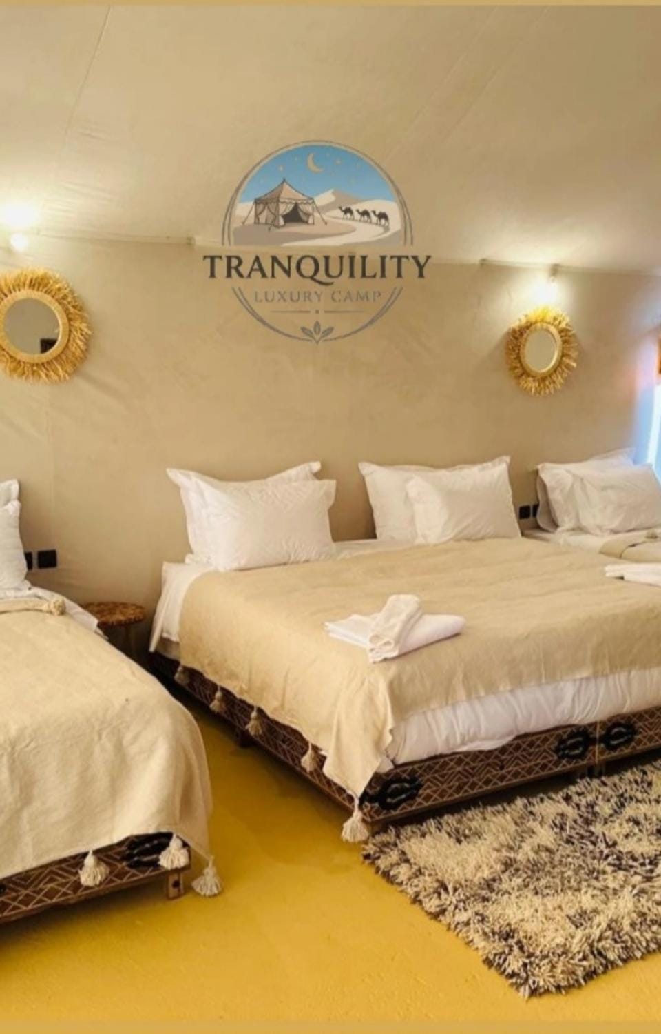 Bed, Photo of the whole room, Logo/Certificate/Sign, Bedroom, Text overlay, towels