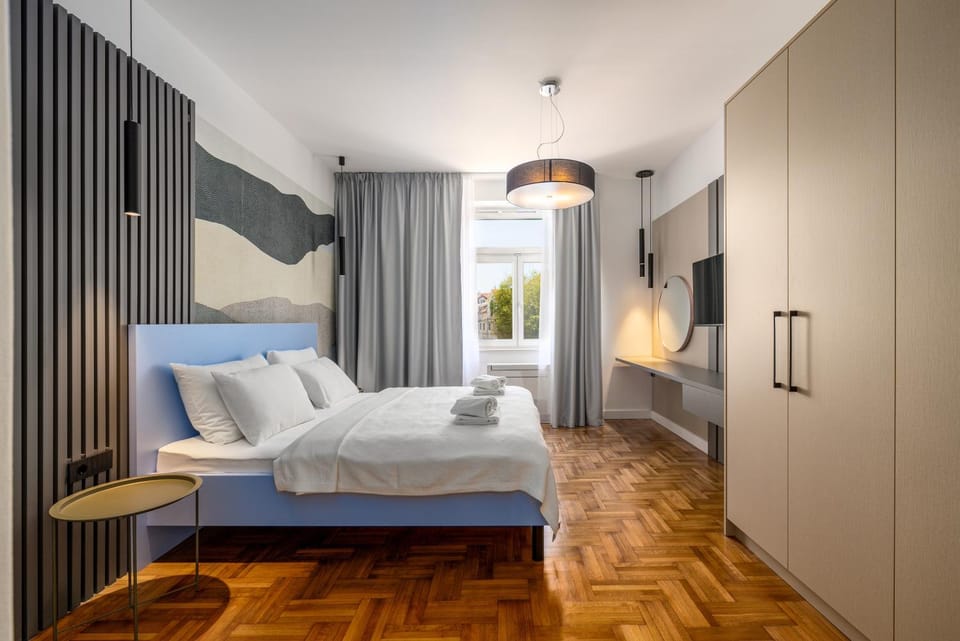 Bed, Photo of the whole room, Bedroom, towels, wardrobe