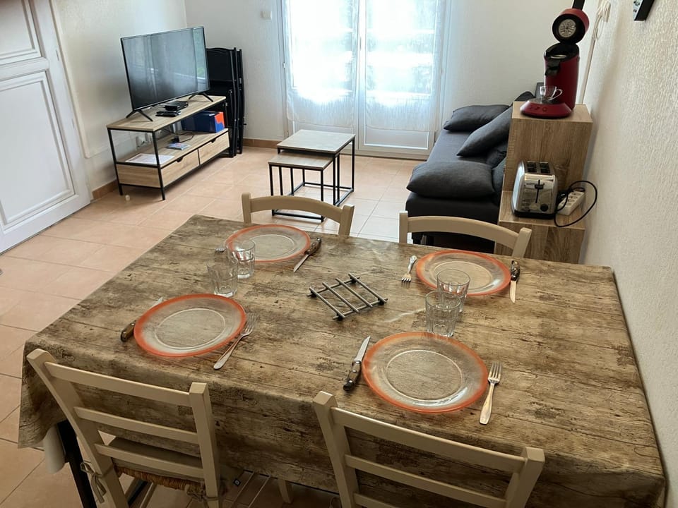 Property building, Living room, Dining area