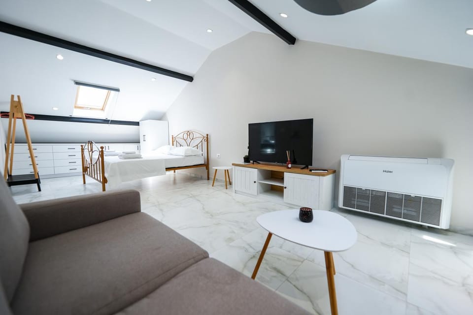 Bed, TV and multimedia, Living room, Photo of the whole room, Seating area, Evening entertainment, Bedroom