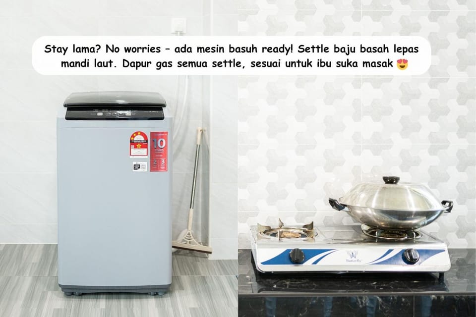 Kitchen or kitchenette, oven, stove, washing machine