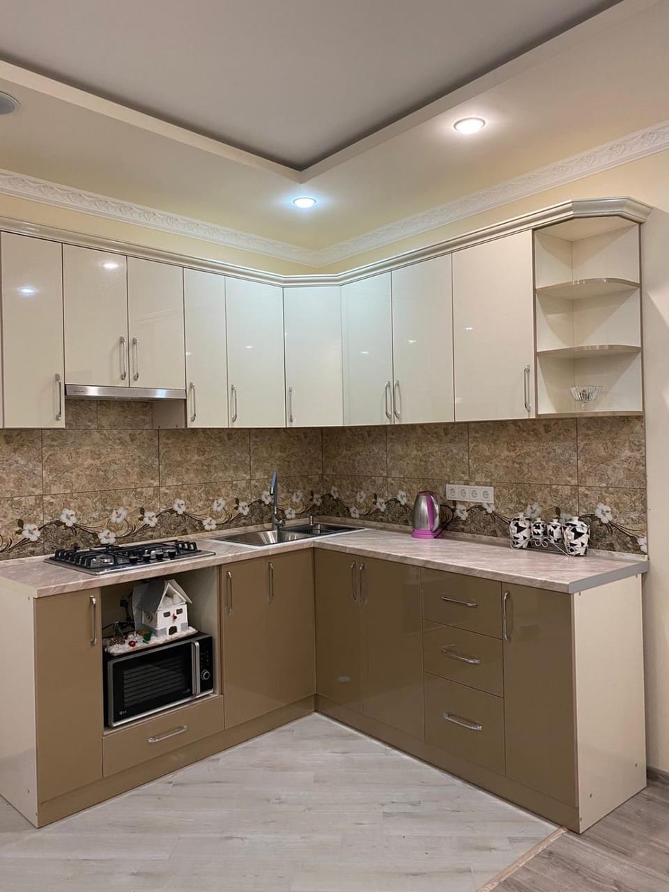 Kitchen or kitchenette, stove