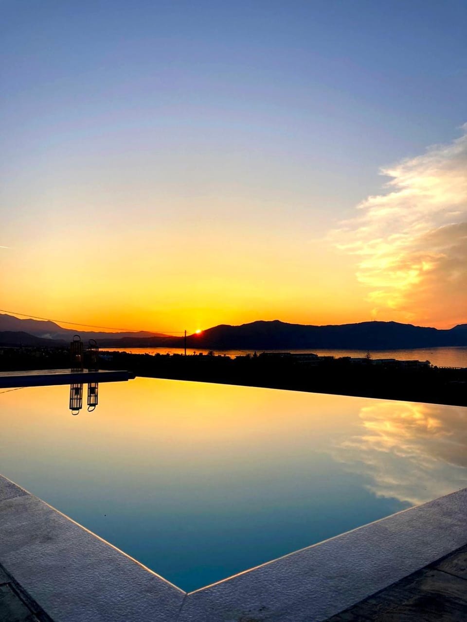 Natural landscape, Pool view, Swimming pool, Sunset