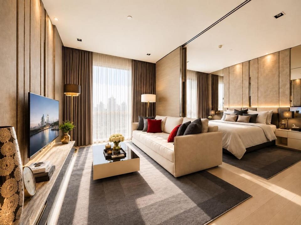 Bed, TV and multimedia, Living room, Photo of the whole room, Seating area, Bedroom