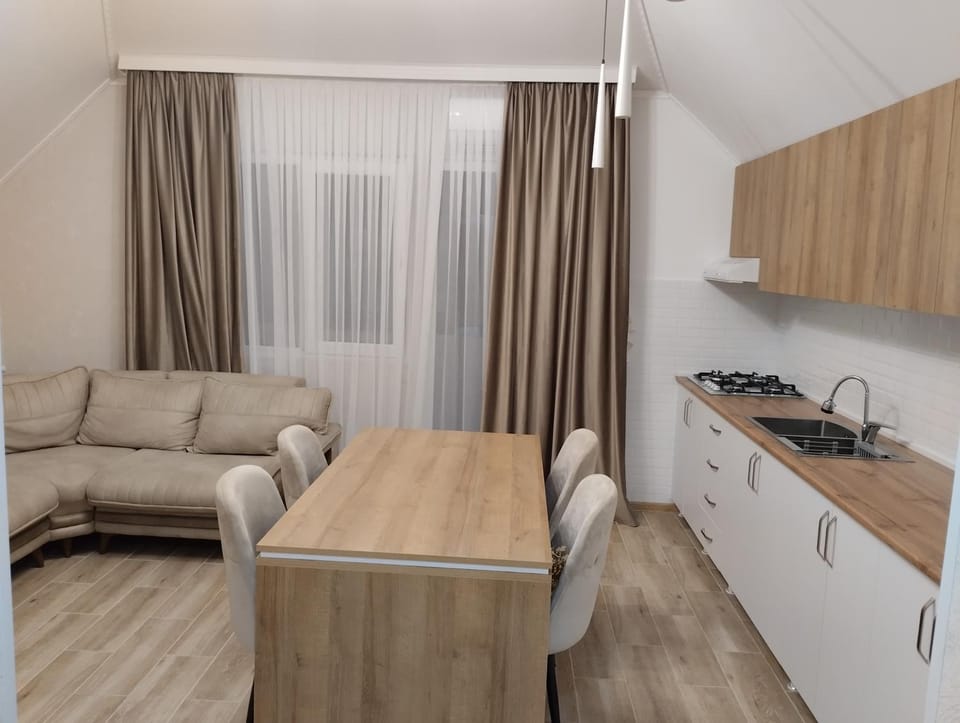 Kitchen or kitchenette, Living room, Seating area