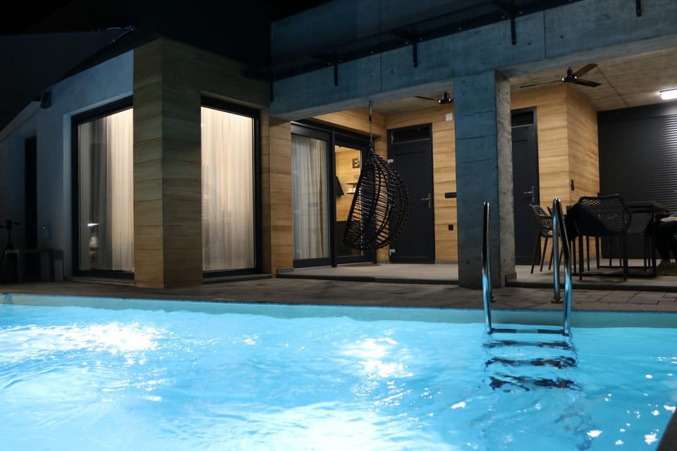 Night, Pool view, Swimming pool, Swimming pool