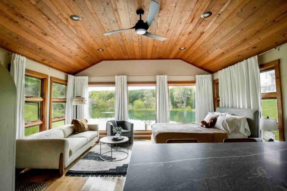Bed, Natural landscape, Living room, Seating area, Bedroom