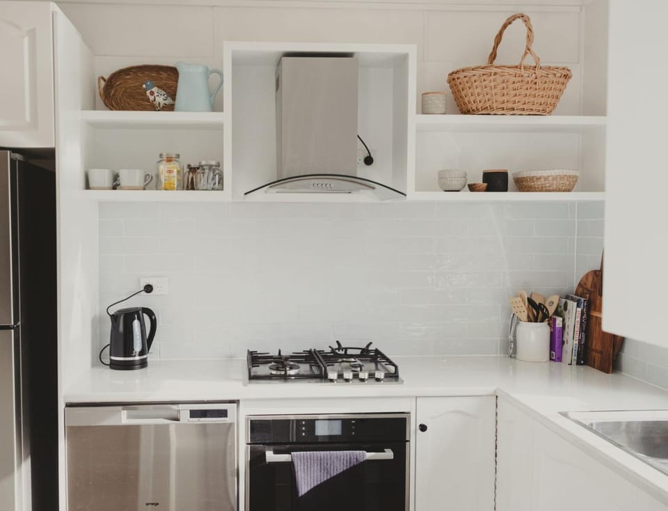 Kitchen or kitchenette, stove