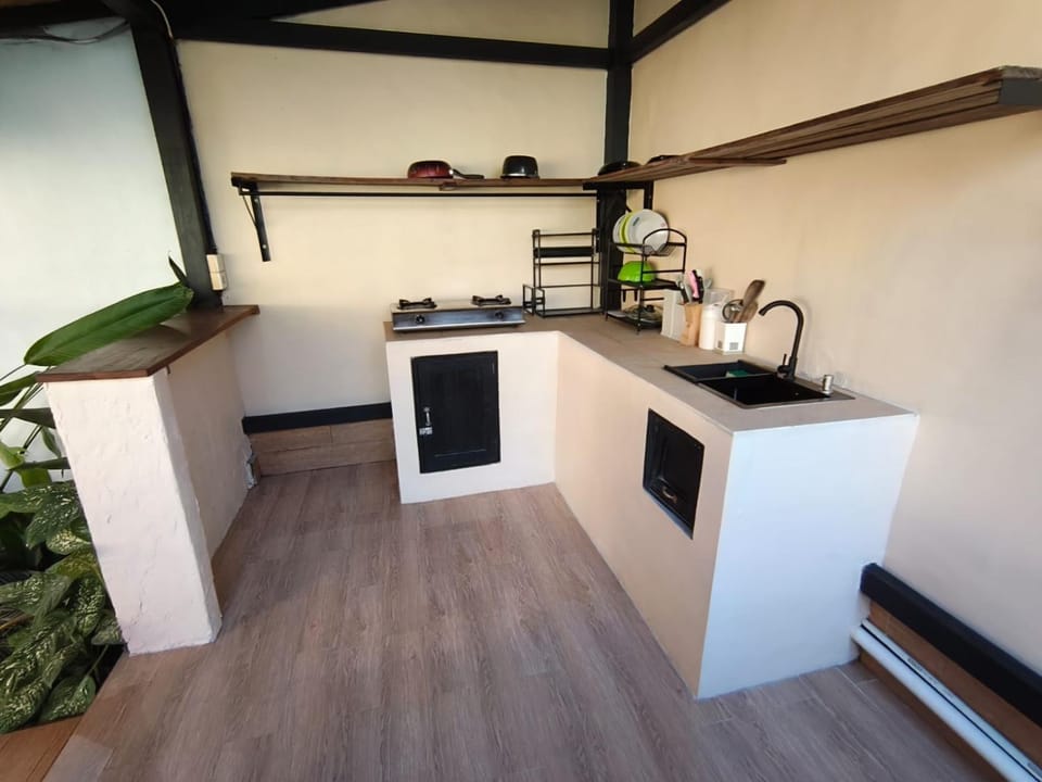 Kitchen or kitchenette, stove
