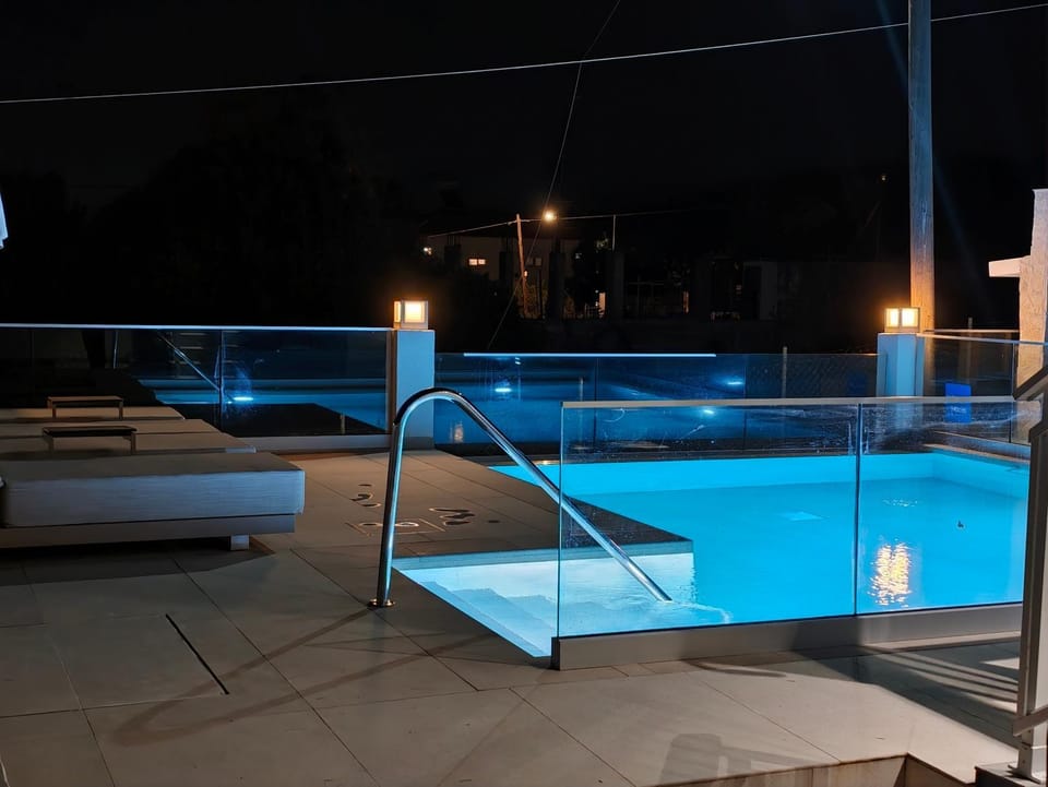 Patio, Night, Natural landscape, Pool view, Swimming pool