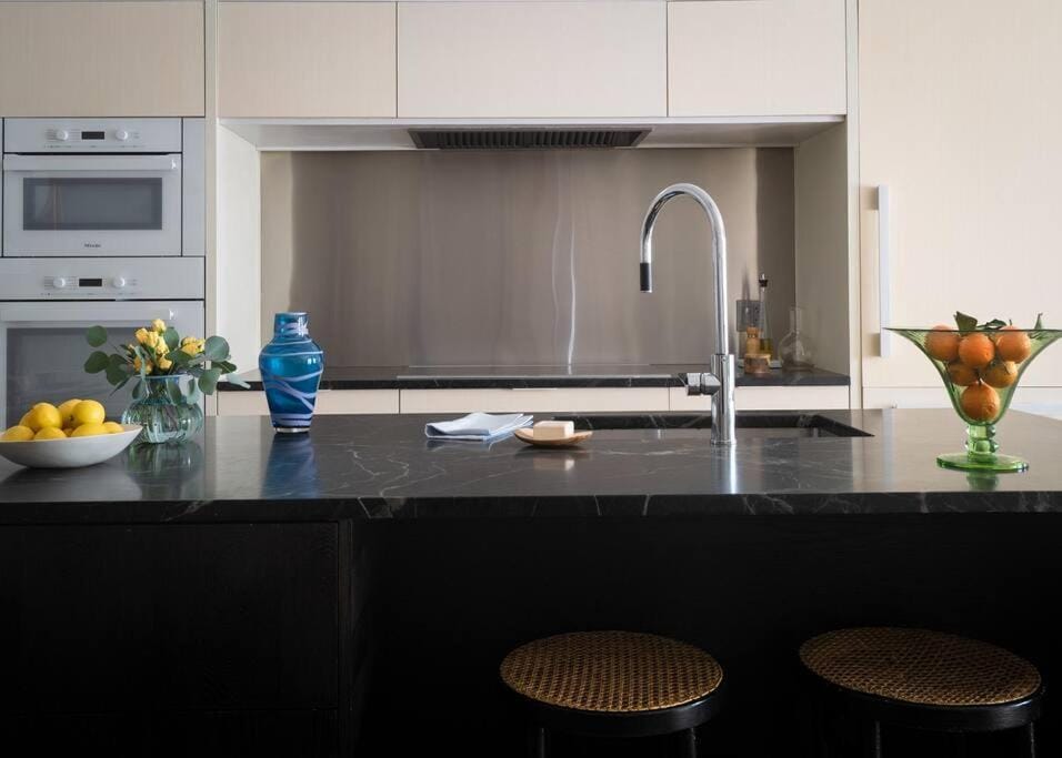 Kitchen or kitchenette, stove